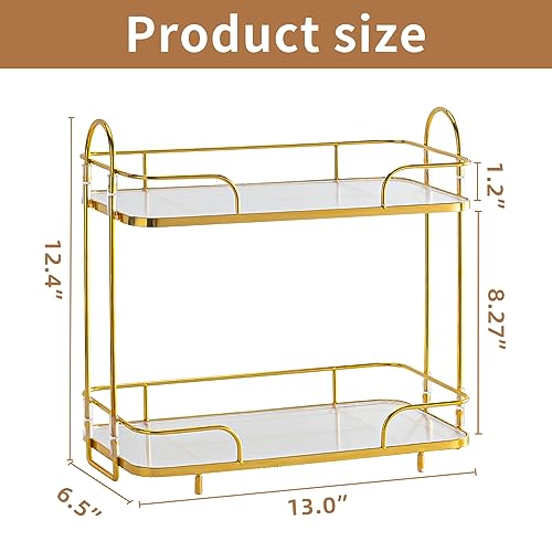 2 Tier Corner Bathroom Counter Organizer, Cosmetic Skincare Organizer, Bathroom Countertop Perfume Tray Vanity Organizer, Kitchen Spice Corner Storage Shelf | Cosmetic Skincare Organizer - color: Gold