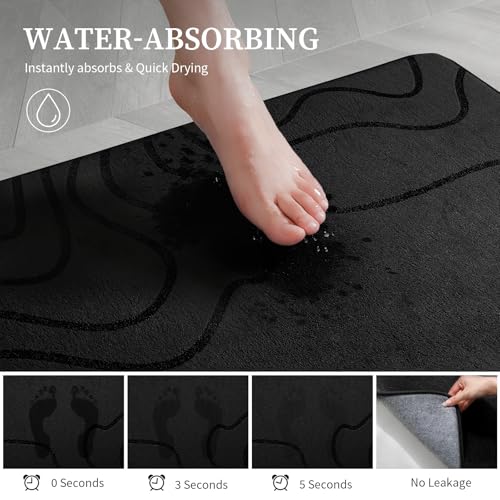 YIHOUSE Memory Foam Bathroom Rugs Sets 5 Piece - Extra Thick Ultra Soft Absorbent Bath Mat Set, Non-Slip Machine Washable Bath Rugs for Bathroom, Tub & Shower, Home Decor Accessories, Black - color: Black, size: 1'5" x 3'10" (5 pieces)