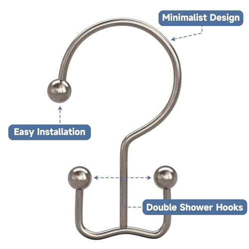 Titanker Shower Curtain Hooks Rings, Rust Resistant Metal Minimalist Simple Double Glide Shower Hooks Rings for Bathroom Shower Rods Curtains, Set of 12 Hooks - Nickel - color: Nickel, style: Minimalist