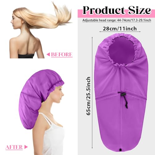 2 Pcs Large Shower Cap for Braids, Extra Long Shower Cap for Women Long Hair & Locs, Waterproof Hair Bonnets for Dreadlocks Drawstring Bath Caps for Women & Men (Blue, Purple) - color: Blue, Purple
