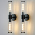 Bathroom Light Fixtures 2 Pack Hardwired, Black Wall Sconce Threaded Glass Vanity Light Featuring Two E26 sockets, Bathroom Wall Light Dimmable - Bulb Not Included, UL Certification - color: Black Threaded Glass-2Pack