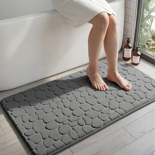 YIHOUSE Memory Foam Runner Rug, Cobblestone Bathroom Runner Rugs Super Water Absorbent Bath Mats for Bathroom Machine Washable Bath Rugs for Hallway Bedroom Laundry Room(26 x 50,Dark Gray) - color: Dark Gray Single, size: 26"x50"