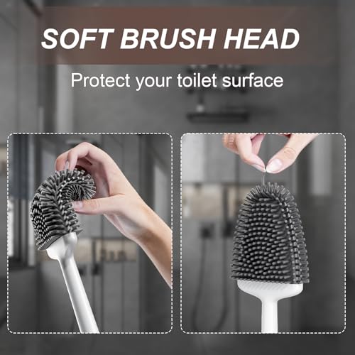Sellemer Toilet Brush and Holder Set - Flexible Toilet Bowl Brush Head with Silicone Bristles, Compact Size for Storage and Organization, Ventilation Slots Base (1 Pack, Pearl White) - color: White