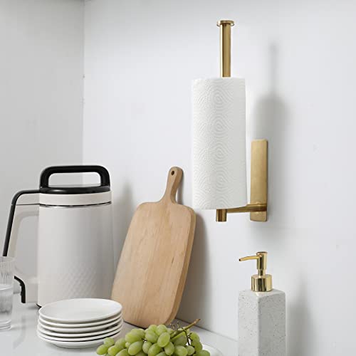 theaoo Paper Towel Holder - Under Cabinet Paper Towel Holder for Kitchen, Adhesive Paper Towel Roll Rack for Bathroom Towel, Wall Mounted Paper Towel Rack, SUS304 Stainless Steel(1, Gold) - color: Gold