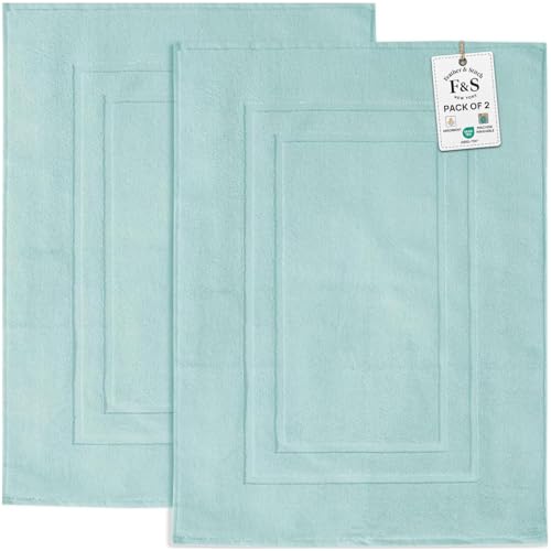 Feather & Stitch 2 Piece Towel Like Bath Mats (30x21 Inch) 100% Cotton Terry Bath Mats, Bathroom Shower Floor Mats [NOT A Bathroom Rug], Soft Absorbent Washable Mats - Sea Foam - color: Sea Foam