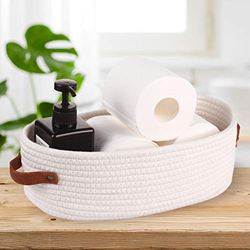 Woven Storage Basket for Toilet Tank Top,Farmhouse Home Decor Organizing Baskets for Bathroom,Table and Counter 13"x5.9"x4" White - color: White