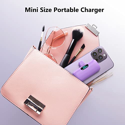 [2-Pack] Mini Portable Charger 5000mAh Power Bank,3A PD USB C Cell Phone Portable Power, LCD Display Battery Pack Compatible with iPhone 17/17 Air/16/16 pro/15/15 pro Max/Android/Samsung/Moto/LG etc - color: Light Purple+Pink
