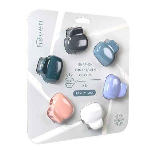 Haven Toothbrush Cover Family Pack - Fits Electronic and Manual Toothbrushes - Travel Toothbrush Case Holders - Set of 6 Tooth Brush Protectors (White, Blue, Purple, Coral, Teal, Charcoal Gray) - color: Family Pack, size: 6 Count (Pack of 1)