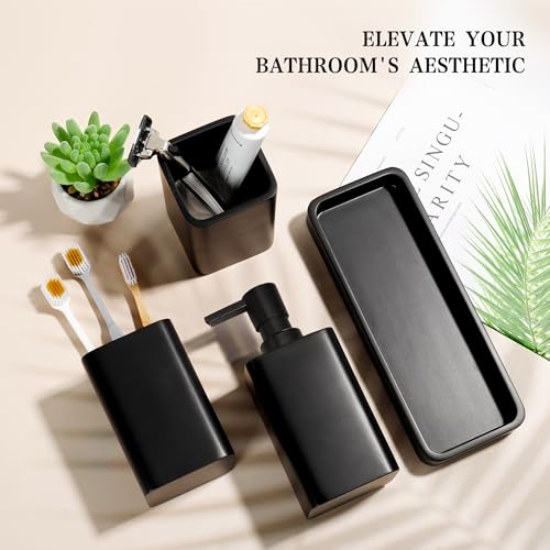 YMXYJM Bathroom Accessories Set, 4 Pcs Bathroom Accessory Set, Soap Dispenser, Toothbrush Holder, Qtip Holder Set, Bathroom Sets Complete, Bathroom Sink Set for Modern Home,Matte Black - style: Matte Black