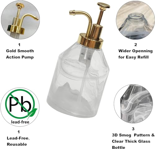 Bathroom Glass Soap Dispenser Set, 2 Pack 375ml/12.7 Oz Unique 3D Cloud Pattern Thick Glass Soap Bottle with Gold Pump for Bathroom Counter, Kitchen Dish Soap Dispenser (White) - color: White-02