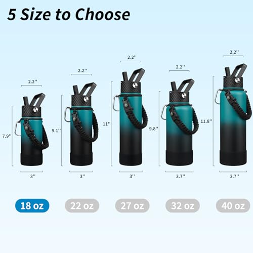 BJPKPK Water Bottle with Straw Lid, 18oz Insulated Water Bottles with 3 Lids, Paracord Handle & Non-slip Boot, Metal Stainless Steel Thermal Flasks, BPA Free Leak Proof Tumblers,Army Green & Black - color: Army Green & Black, size: 18 Ounces