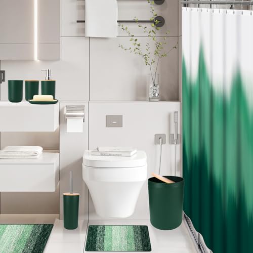 iMucci Bathroom Accessories Dark Green Bathroom Sets with Shower Curtain and Rug,Shower Curtain Set,Bath Rugs Home Decor - size: Bath Set+Shower Curtain+Bath Rug, style: Dark Green1