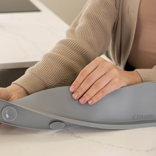 TYOARO Silicone Sink Splash Guard - Water Splash Guard for Kitchen, Island and Bathroom - Secure Non-Slip Suction Cup Base - Dishwasher Safe, Gray (17.4 x 1.7 x 3.6") - color: Cool Gray