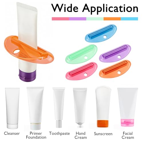 5pcs Toothpaste Squeezer Plastic Tube Squeezers Tooth Effortless Paste Clip Holder Tool for Toothpaste Cream Cosmetics and Paint (Colorful)