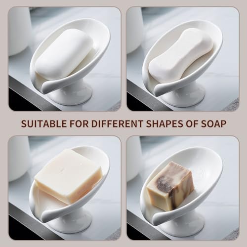 Agyiuns Soap Dish, Soap Holder Self Draining Leaf Shape Soap Dishes，White Ceramic Draining Soap Tray for Shower, Bathroom Sink, Kitchen (Small Size-White, 1) - color: Small Size-white