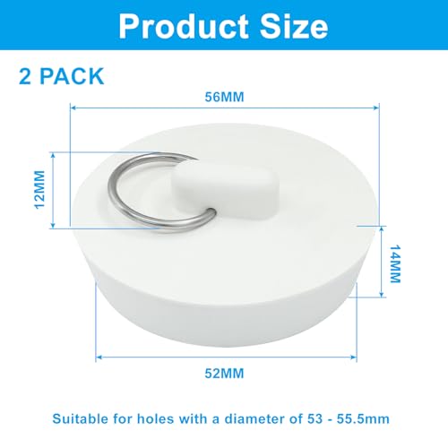 2 Pack Rubber Drain Stopper, White, 2 Inch | Durable, Fits Bathtub Drain Plug, Hanging Ring, For Kitchen and Bathroom - style: 2 Inch