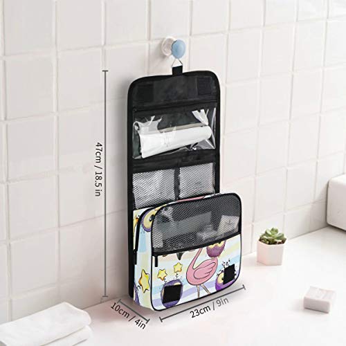 senya Hanging Travel Toiletry Bag Kit Makeup Case Cosmetics Organizer for Men Women - color: Cartoon Pink Flamingo And Five Owls