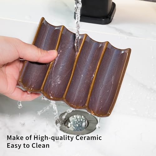 Ceramic Bar Soap Dish and Savers for Bathroom, Shower and Kitchen, Japanese Self Drain Soap Holder, Purple - color: Purple, size: Fluted