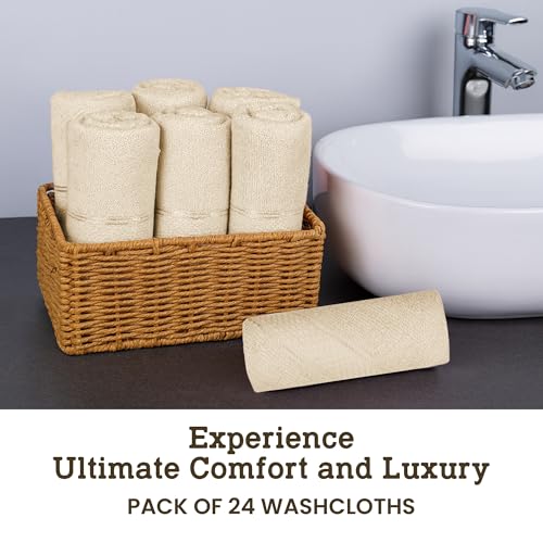Casa Lino Face Towels & Body Wash Cloths for Showering - 100% Cotton Wash Cloths for Bathroom - Highly Absorbent & Quick Drying Washcloth Set - Cotton Washcloths 24 Pack (12" x 12") - (Linen Brown) - color: Linen