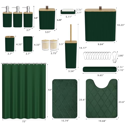Bathroom Accessory Set - Bathroom Sets with Shower Curtain and Rugs, Green Bathroom Set, 27PC Bathroom Accessories Set, Mini Trash Can, Toilet Brush, Trash Can & Soap Dispenser - size: Bathroom Set&Shower Curtain &Rugs, style: Dark Green