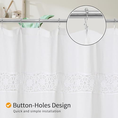 Gibelle Boho Farmhouse Shower Curtain Set with Liner, Linen Bohemian French Country Bathroom Curtain 72x72 - White - color: White-liner Set, size: 72"W x 72"L (Pack of 1)