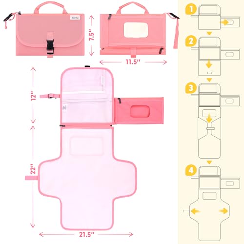 Kopi Baby Portable Diaper Changing Pad - Baby Diaper Changer Travel Bag with Wipes Pocket, Smart Design Portable Changing Mat, Infant Travel Station Kit, Gift for Newborn Girl & Boy - Pink, Classic - color: Pink, size: Classic