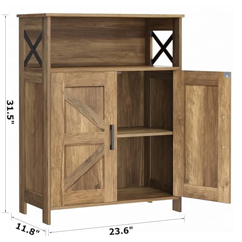 Homhedy Farmhouse Bathroom Storage Cabinet with 2 Doors, Toilet Paper Cabinet with Adjustable Shelf, Small Bathroom Cabinet for Kitchen/Laundry/Living Room, 11.8 x 23.6 x 31.5 Inches, Rustic Walnut - color: Rustic Walnut