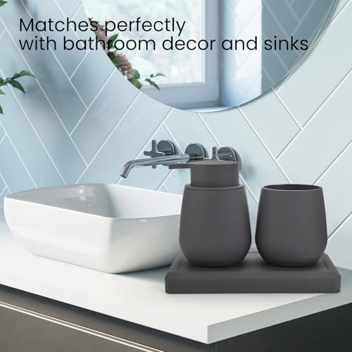 Bathroom Accessories Set, Modern 3 Pcs Bathroom Essentials - Soap Dispenser, Toothbrush Holder & Tray, Countertop Vanity Organizer (Gray) - color: Gray