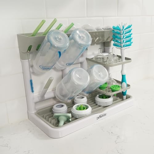 Dr. Brown's Drying Tower, Stand-Up Drying Rack, Countertop Baby Bottle Drying with Organized Storage for Baby Essentials, Space Saving Vertical Rack, Gray/White - style: Gray/White Rack