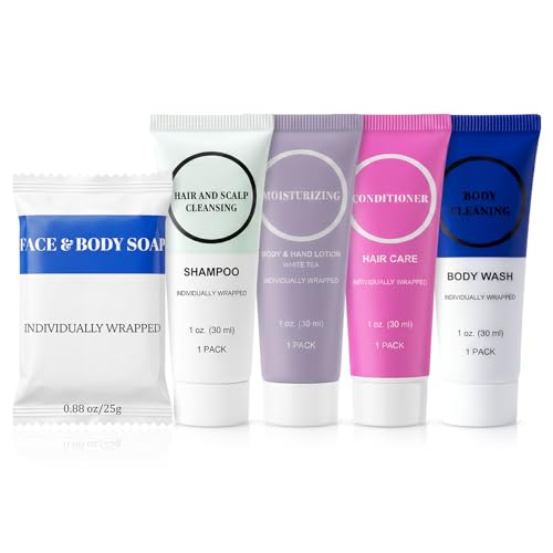 Toiletries Individually Wrapped Set Bulk, Travel Size 1 Fl oz Mini Body Wash Body Lotion Shampoo Conditioner 0.88 oz Bars Soap Toiletry Kit Guest Amenities for Hotel/Shelter/Homeless (Pack of 10) - size: Pack of 10