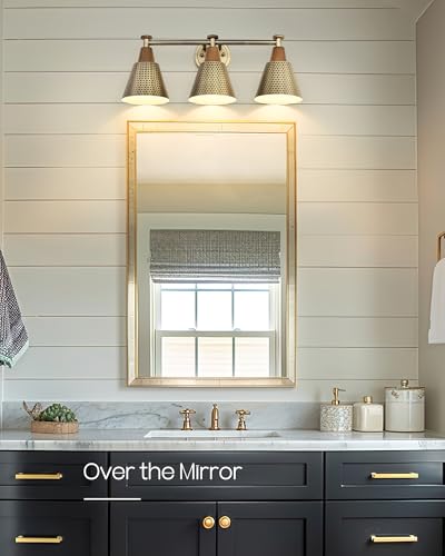 FEMILA Antique Gold Bathroom Vanity Light, 3-Lights Industrial Modern Wall Sconce Bathroom Lighting, Hammered Metal Shade Finish, 4FG59B-3W BG - color: Gold, size: 22"
