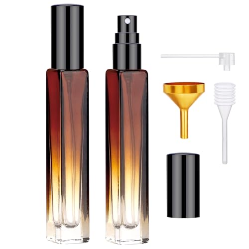 Segbeauty Empty Atomizer, 2pcs 10ML Travel Size Refill Bottle with Funnel and Dropper, Portable Glass Spray Bottle Cologne Dispenser Toiletries Sample Bottles Perfume Making Kit Amber - color: Amber, style: Mini Bottles