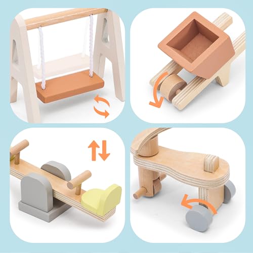 HAPGFS Wooden Doll House Furniture and Accessories Outdoor Play Set for Kids- Includes Slide, Swing, BBQ Grill, Pool & Garden - Perfect Doll House Decor Gift for Children 3-6 Years Birthday Christmas - style: Outdoor