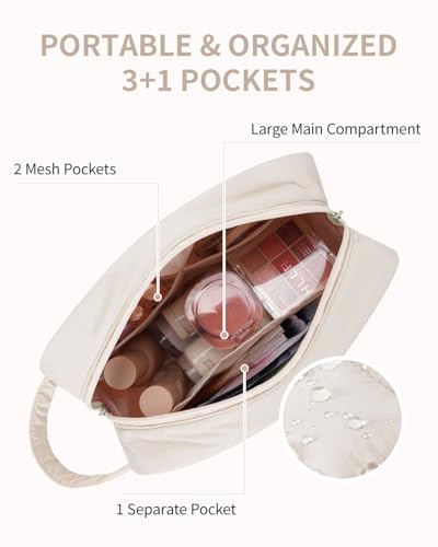 Narwey Quilted Makeup Bag Puffy Make up Bag Cosmetic Bag Organizer, Puffer Travel Toiletry Bag for Traveling Women Girl, Travel Bag for Toiletries, Skincare Medicine Bags (Beige) - color: Y-Beige