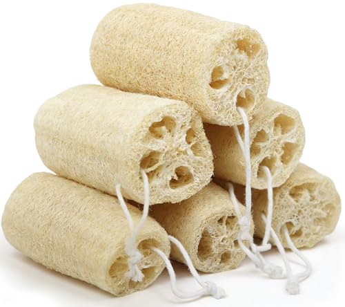 6 Pack Natural Loofah Exfoliating Body Scrubber, 5 Inches Organic Luffa Bath Sponge Exfoliating Shower Body Scrubber for Deep Cleaning & Smooth Skin, Natural Real loofah Sponge for Men & Women - style: Loofah Sponges