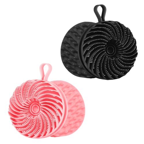 2 Pcs Larger Silicone Body Scrubber&Scalp Massager Hair Growth,Dual Sided Dual-Use,Exfoliating Body Scrubber,Wet&Dry Brush for Hair Massager Scalp,Silicone Shower Scrubber (Black and Pink) - color: Black and Pink