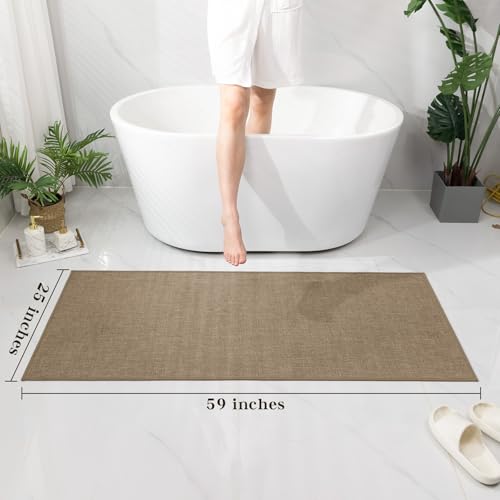 chakme Bathroom Rugs Mat 59x25, Ultra Thin Non Slip Bath Mat Large Quick Dry Absorbent Bath Mat for Bathroom Floor, (Dark Beige, 59"x25") - color: Dark Beige, size: 2' x 4'11" (Rectangular)