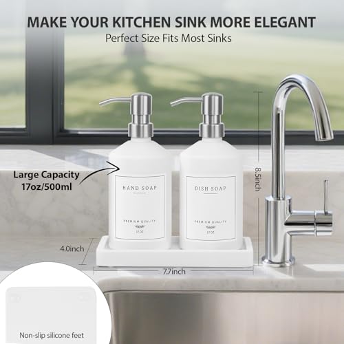 White Glass Soap Dispenser for Kitchen, Dish and Hand Soap Dispenser with Silver Stainless Steel Pump, Modern Kitchen Decor and Accessories (White Bottle/Silver Pump) - color: White Bottle + Silver Pump