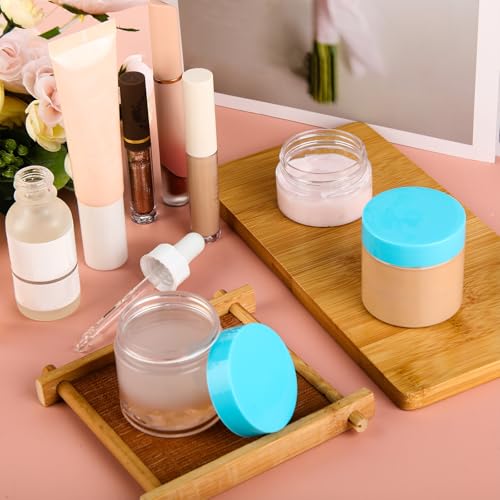 Patelai 4 Pieces Round Wide-mouth Leak Proof Plastic Container Jars with Lids for Travel Storage Makeup Beauty Products Face Creams Oils Salves Ointments DIY Making(2 Ounce,Blue) - color: Blue, size: 2 Ounce