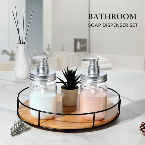 Amolliar Plastic Mason Jar Soap Dispenser with Pump Lid,16OZ Refillable BPA-Free Hand Soap Dispenser Set with Cute Lables, Farmhouse Decor for Kitchen Bathroom, Liquid Soap, Dish Soap (2 Pack, Silver) - color: Silver