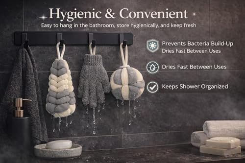 Ja'Kdrs Loofah and Exfoliating Glove Set, 2 Piece Bath Sponge Set (Gray & White) - color: Gray & White