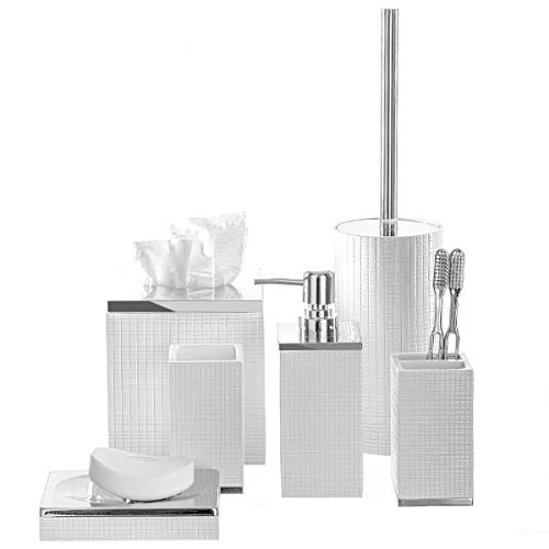 Estella White Square Resin Tissue Box Cover with Silver Top - style: Square Tissue Box