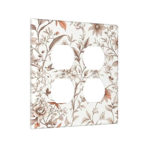 Light Switch Cover Plate Boho Floral Beige Flower And Leaf Botanical 2 Gang Duplex Outlet Covers GFCI Decorative Switch PlatesWall Plates for Bathroom Bedroom Decor - color: Boho Floral Beige Flower And Leaf Botanical, size: 2 Gang Duplex - 4.6 x 4.5 IN