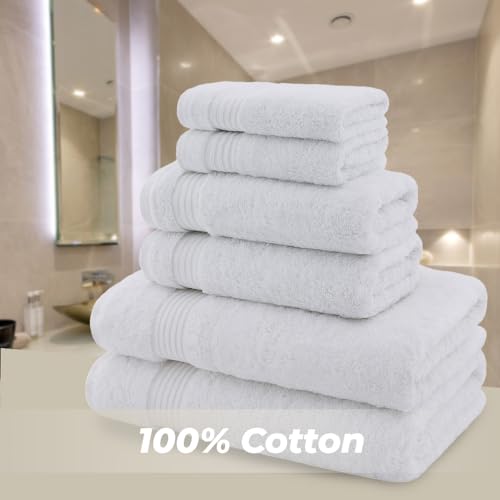 American Bath Towels 100% Cotton 6 Piece Turkish Towel Set, Ultra Soft Absorbent Bathroom Towels, 2 Bath Towel 2 Hand Towels 2 Washcloths, White - color: White, size: 6 Piece Towel Set XL