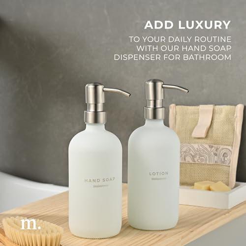 MaisoNovo Soap Dispenser 2-Piece Set | 16.9oz White Bottles with Silver Stainless Steel Pump Core - color: White/Silver