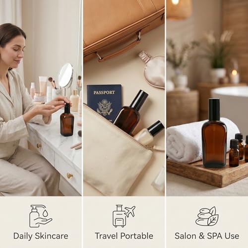Erioctry 3PCS 100ml Amber Glass Pump Bottles - Refillable Square Containers - size: 100ML