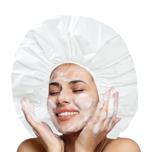 Super Jumbo Shower Cap 2 PCS Waterproof Shower Caps for Women, Extra Large Shower Cap, Reusable Super Large Bath Caps Hair Cap for Long Thick Curly Hair, Locs, Twist Braids - Black + White - color: Black + White