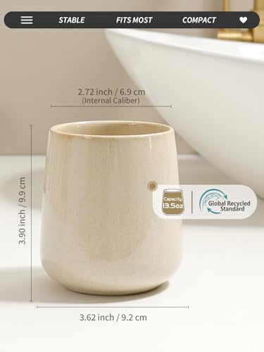 BosilunLife Bathroom Toothbrush Holder - Ceramic Toothbrush Cup Holder 13Oz Greige Toothbrush Holder for Bathroom Toothbrush and Toothpaste Holder for Bathroom Vanity Countertop, Ideal for Home, Hotel - color: Greige-rb, size: rounded base