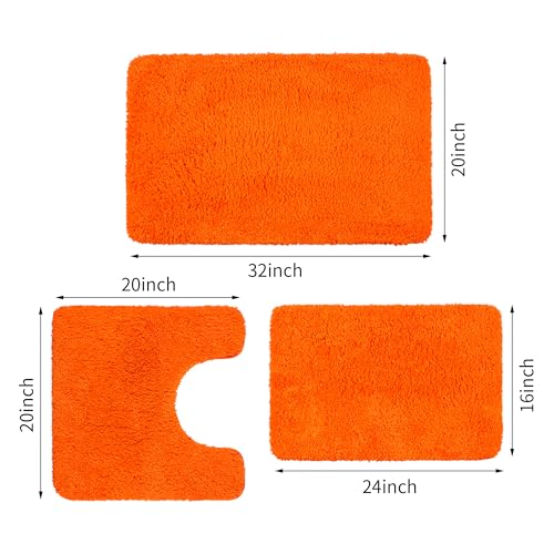 Bathroom Rugs Sets 3 Pieces Microfiber - Upgrade Non-Slip Thermo-Plastic Rubber Bottom- Quick Dry - Machine Wash for Bedroom, Tub, Living Room (Orange) - color: Orange