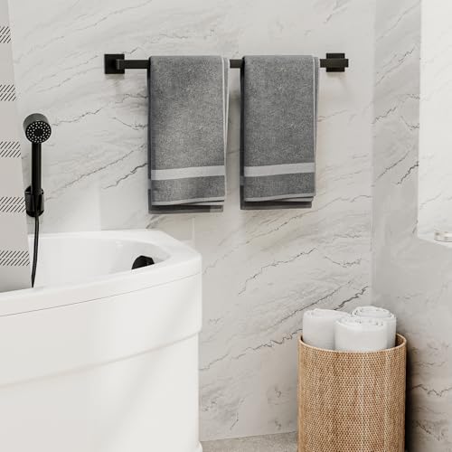 24 Inch Matte Black Towel Bar, Square Base Bathroom Towel Rack, Towel Holder Wall Mounted, Thicken SUS304 Stainless Steel Towel Rod Modern Home Decor (Total Length 26-Inch) - size: 26 Inch